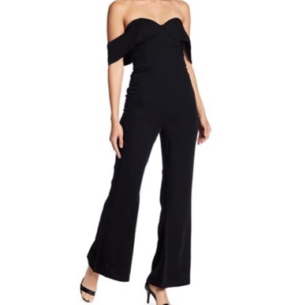 Few Moda Black Sweetheart Off-Shoulder Wide Leg Jumpsuit Size S NWT